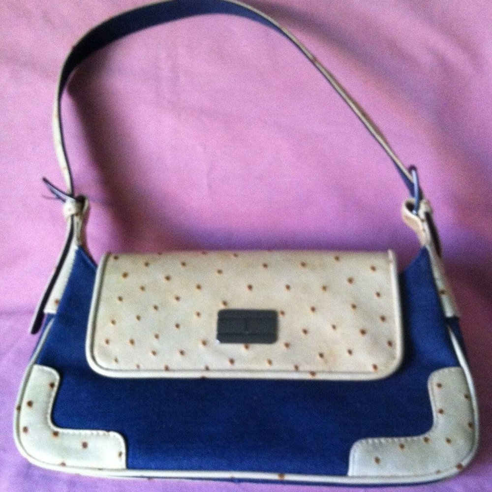 NWOT! Tommy Hilfiger Dark Canvas and Taupe Genuine Leather Small Shoulder Purse